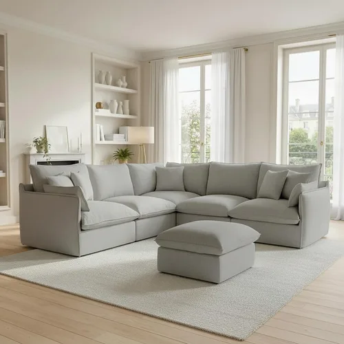 Miniatura 38 de Cloud - Sofá modular modular con relleno de plumón, sofá biplaza con respaldo alto y otomana, moderno sofá modular con funda extraíble, gris oscuro