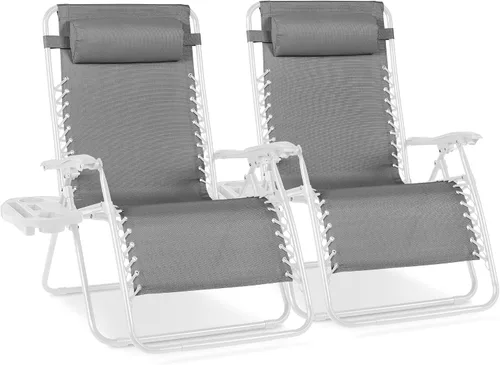 Miniatura 13 de Best Choice Products - Juego de 2 sillas reclinables y ajustables de malla y acero, sillas con sensación gravedad cero con cojines y bandejas