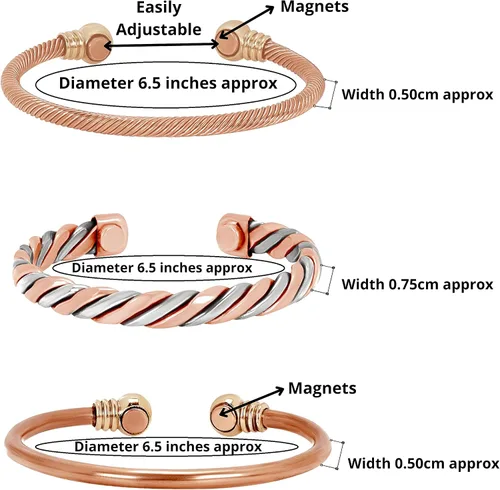 Miniatura 5 de Coppervast Pulseras de cobre para hombre y mujer Juego de 3 con bolsa de regalo Hecho a mano 100% cobre