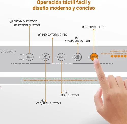 Miniatura 7 de MEGAWISE - Máquina selladora al vacío, sellador de alimentos portátil con fuerte poder de succión, incluye bolsas y cortador con función de vacío