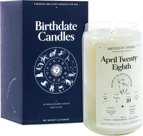 Miniatura 251 de Velas con fecha de nacimiento, 28 de octubre, velas perfumadas del zodiaco de Escorpio, regalo de cumpleaños, aroma a bergamota, canela y caoba