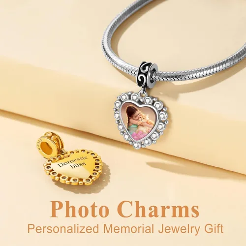 Miniatura 40 de Custom4U Photo Charms for Bracelets 925 Sterling Silver/Gold Plated Heart/Tree of Life/Round Charm Bead Personalized with Picture Custom