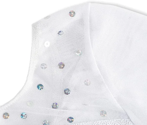 Miniatura 121 de EQSJIU Leotardo de baile de manga larga para niñas, vestido de ballet brillante con copo de nieve, tutú con falda tutú para niñas