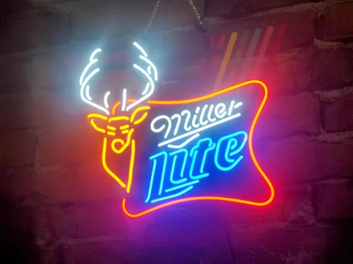 Miniatura 3 de Queen Sense 20"x16" Millers Lite Deer High Life Neon Sign Light Man Cave Bar Pub Beer Gift Neon Lamp A120MLD