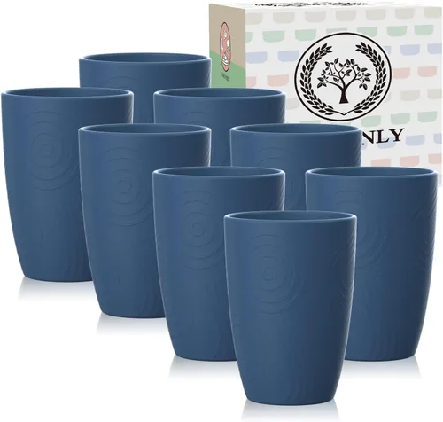 Miniatura 11 de Homienly Tazas de paja de trigo 8 piezas, tazas de plástico irrompibles, taza de beber reutilizable, apta para lavavajillas, vasos de agua con Beige