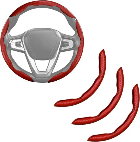 Miniatura 8 de Cubierta de volante de fibra de carbono, juego de accesorios de volante de coche con cierre de presión 3 piezas, protector antideslizante