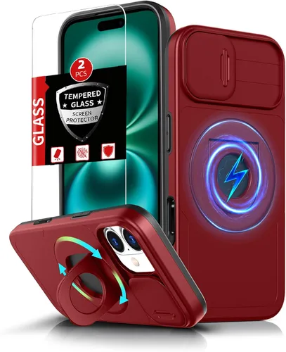 Miniatura 40 de Funda magnética para iPhone 11 Pro compatible con carga inalámbrica MagSafe, con 2 protectores de pantalla, anillo kickstand de 360° integrado +