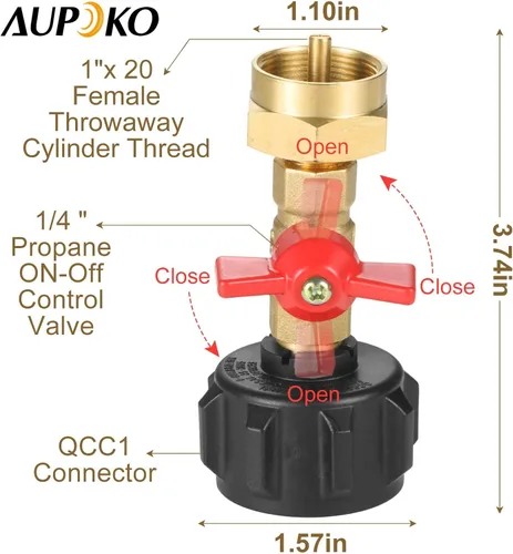 Miniatura 2 de Aupoko QCC1 Adaptador de presión de recarga de propano acoplador, para parrilla de campamento, tanque de botella de propano de 1 libra, cilindro