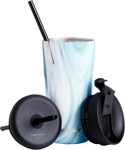 Miniatura 9 de NORDAY Vaso con tapa y popote - Bloom 20oz - Vaso aislado azul dorado - Vasos de acero inoxidable - Taza de café de viaje de doble pared - Dorado