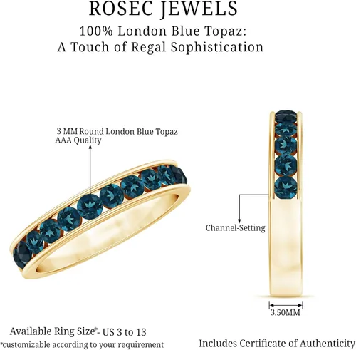 Miniatura 5 de Anillo de media eternidad con topacio azul londinense certificado para mujer, calidad AAA, anillo de piedra natal de diciembre, listo para regalar