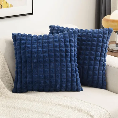 Miniatura 16 de FUTEI Juego de 2 fundas de almohada decorativas burdeos de 22 x 22 pulgadas, fundas de cojín cuadradas color rojo vino, a cuadros de piel sintética
