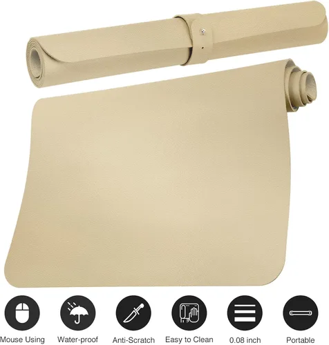 Miniatura 3 de Boutilon Almohadilla de piel protectora de escritorio, alfombrilla de ratón antideslizante, almohadilla de escritorio para ordenador portátil, Dorado