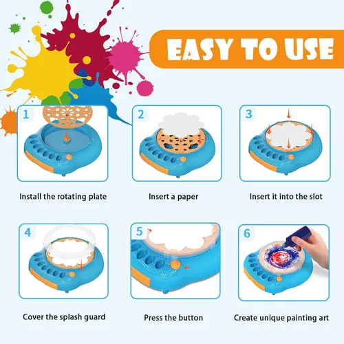 Miniatura 7 de Kit de máquina de arte giratorio de pintura para niños, artes y manualidades, juegos de juguetes giratorios para niños y niñas de 6, 7, 8, 9 años