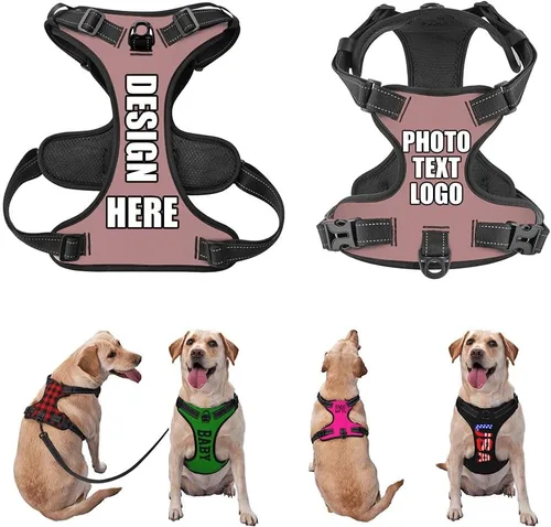 Miniatura 33 de Arnés para perro personalizado con nombre y número de teléfono, chaleco personalizado para perro, arnés reflectante ajustable para mascotas, beige, S