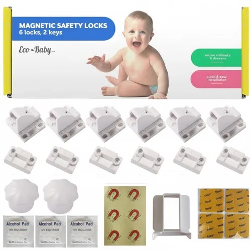 Miniatura 8 de Eco Baby - Cerraduras magnéticas para gabinetes para bebés, cerraduras magnéticas a prueba de bebés, cerraduras infantiles para armarios, cajones
