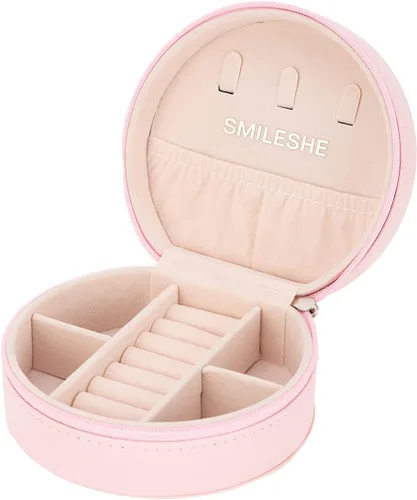 Smileshe Joyero de viaje, mini organizador portátil con cremallera, de piel sintética, pequeñas cajas de almacenamiento para anillos, aretes,