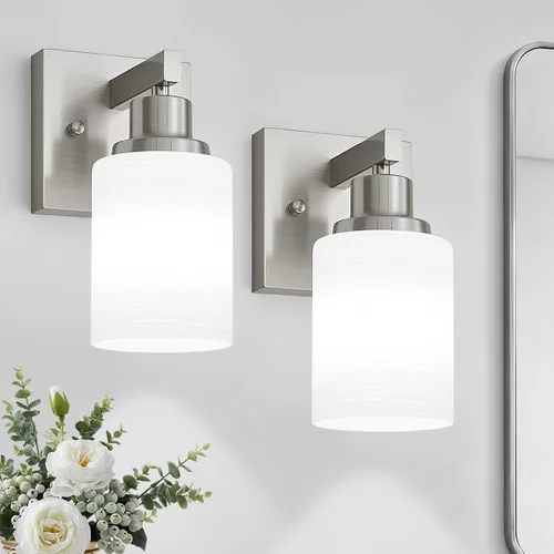 Miniatura 22 de Juego de 2 apliques de pared para baño, 1 luz negra, apliques de pared modernos para interiores con pantallas de vidrio blanco, lámpara de pared