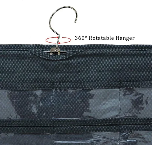 Miniatura 3 de Organizador colgante de doble cara para joyas, soporte para herramientas pequeñas con 80 bolsillos transparentes (negro)