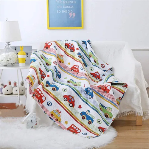Miniatura 21 de ABREEZE Colcha de colcha para niños, niñas y niños, regalo de cama 100% algodón natural, 43 x 51 pulgadas, tren azul