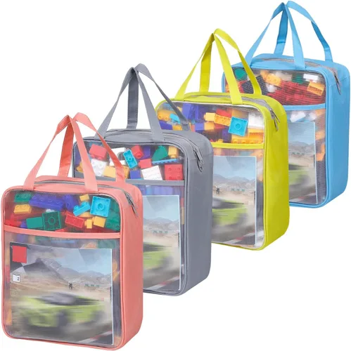 Paquete de 4 bolsas de almacenamiento de malla extra grandes con cremallera para juguetes (11.8 x 9.8 x 5.2 pulgadas), organizador de almacenamiento