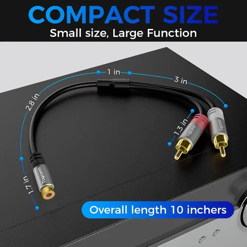 Miniatura 2 de Cable divisor adaptador en Y RCA, paquete de 4 unidades, 1 RCA hembra a 2 RCA macho estéreo de audio y video, cable de extensión para audio
