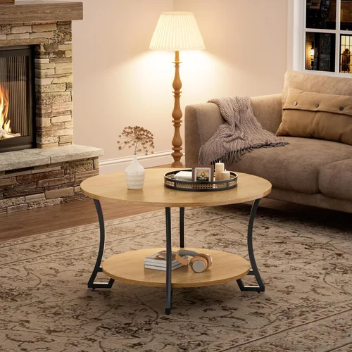 Miniatura 5 de POZILAN Mesa auxiliar redonda con almacenamiento, mesa auxiliar circular de 31.5 pulgadas para sala de estar, mesas de centro redondas de madera