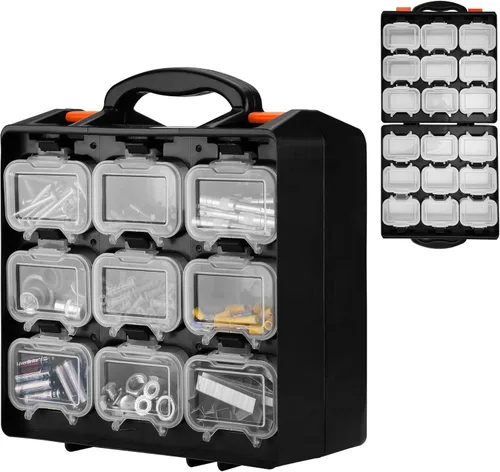 ValueMax Caja organizadora de piezas pequeñas, caja de herramientas de doble cara con 18 contenedores extraíbles, estuche portátil de almacenamiento