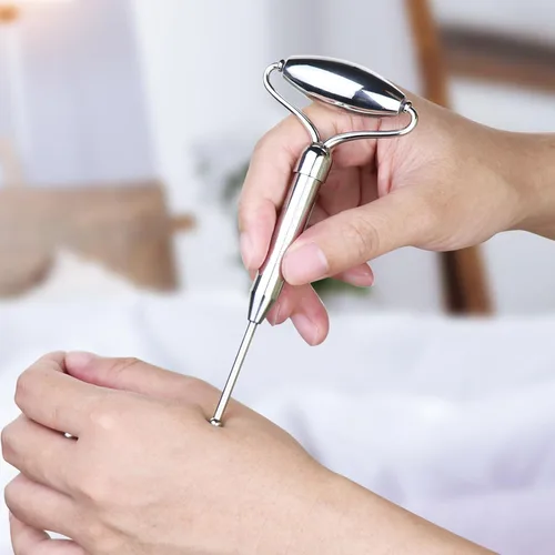 Miniatura 4 de Rodillos faciales Gua Sha de acero inoxidable y pluma de acupuntura - Rodillo de metal para ojos y cuello, herramientas de masaje facial Jgs-2