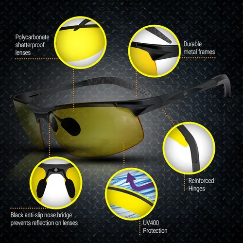 Miniatura 6 de BLUPOND Gafas amarillas para hombres y mujeres – Gafas de seguridad antiempañamiento semipolarizadas para protección ocular definitiva Lentes