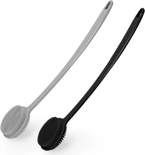 Miniatura 8 de Paquete de 2 cepillos de espalda para ducha, cepillo corporal de mango largo de 17 pulgadas, cepillo de ducha de doble cara para exfoliación