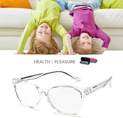 Miniatura 6 de Gafas de luz azul para niños y niñas con bonita funda de automóvil, protección UV400, antirayos azules, edades de 3 a 12 años Transparente