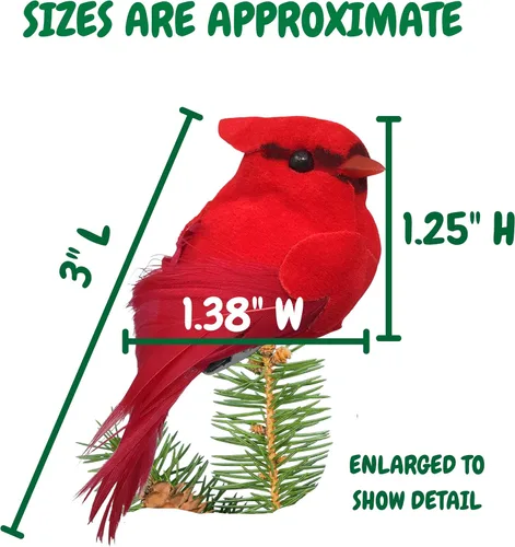 Miniatura 2 de BANBERRY DESIGNS Adornos de Navidad cardenales con clip, decoraciones de cardenal Hoiiday con clips plateados, cuerpos flocados rojos con alas