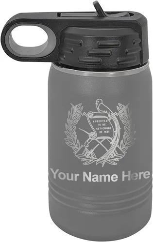 Miniatura 73 de LaserGram Botella de agua personalizada, bandera de Guatemala, acero inoxidable de doble pared aislada al vacío con popote superior, regalo grabado