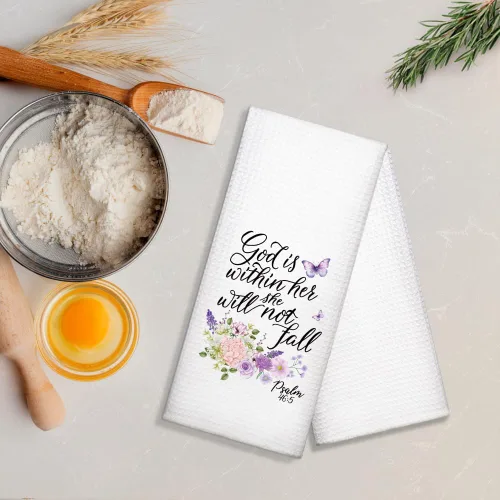 Miniatura 5 de DYJYBMY God is Within Her Will She Not Fall - Toalla de cocina religiosa, Salmo 46:5, decoración de cocina con versículo de la Biblia, regalos