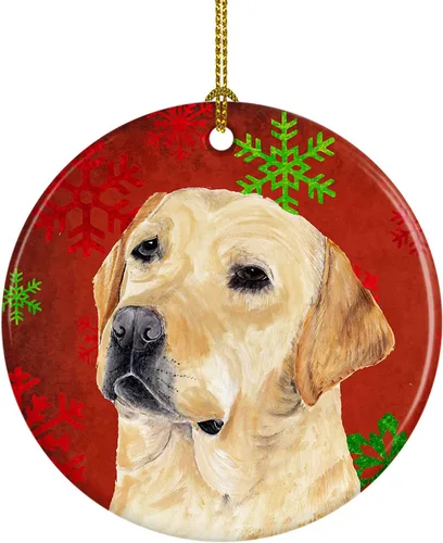 Miniatura 56 de Caroline's Treasures Bulldog English - Copos de nieve rojos y verdes, adorno de cerámica de Navidad, decoración colgante para el hogar, Navidad