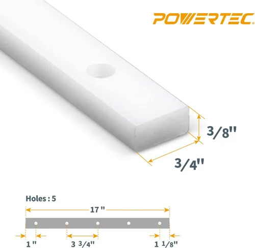 Miniatura 2 de POWERTEC Barra de inglete transversal para trineo de sierra de mesa, 3/4 pulgadas x 3/8 pulgadas x 17 pulgadas con agujeros preperforados