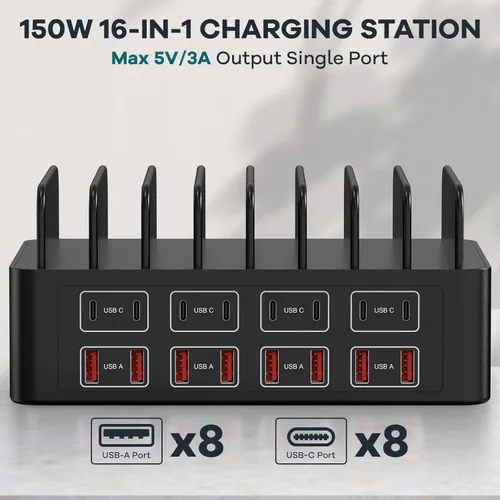 Miniatura 2 de Estación de carga de 150W/35A para múltiples dispositivos, RUANSZZ Estación de carga rápida de 16 puertos USB-C, Organizador de carga múltiple