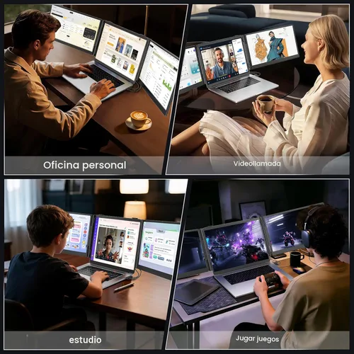 Miniatura 4 de Extensor de pantalla para laptop, monitor portátil triple ultradelgado FHD 1080P de 14 pulgadas para portátiles, extensor de monitor de viaje USB-C