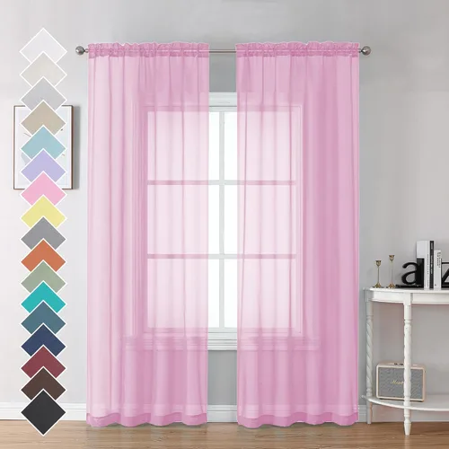 Miniatura 224 de OVZME - Cortinas traslúcidas blancas de 45 pulgadas de largo, 2 paneles, cortinas de gasa con bolsillo para barra para ventanas pequeñas, cada una