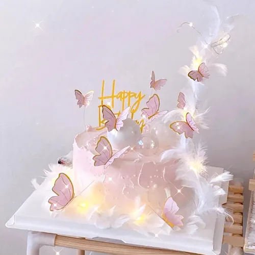 Miniatura 7 de Decoración de mariposa rosa para tartas, 11 piezas de decoración de cupcakes de metal dorado para decoración de fiesta de niñas y mujeres