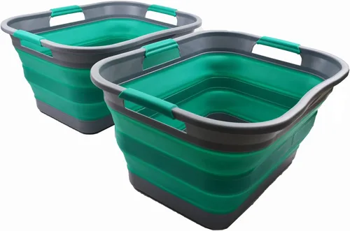 SAMMART Juego de 2-30L (8 galones) plegable de plástico para lavandería, contenedor de almacenamiento plegable y organizador para ahorrar espacio,