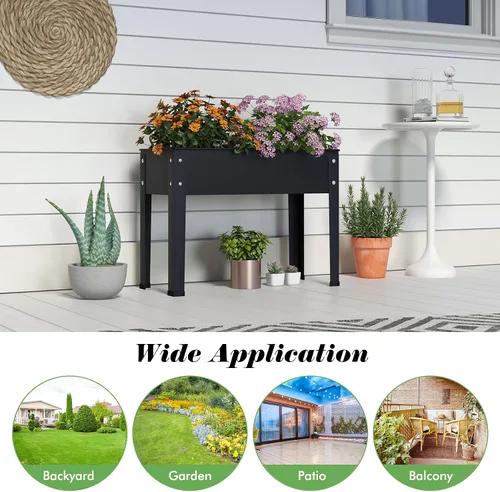 Miniatura 8 de HAPPYGRILL Cama de jardín elevada, maceta elevada de 18 pulgadas con patas, orificio de drenaje, diseño de dobladillo, caja de jardín de metal
