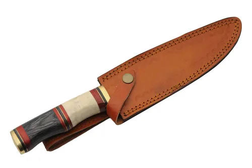 Miniatura 5 de SZCO Supplies 203456 - Cuchillo de caza para exteriores con mango de hueso y madera, con funda de cuero, 11.5 pulgadas de longitud