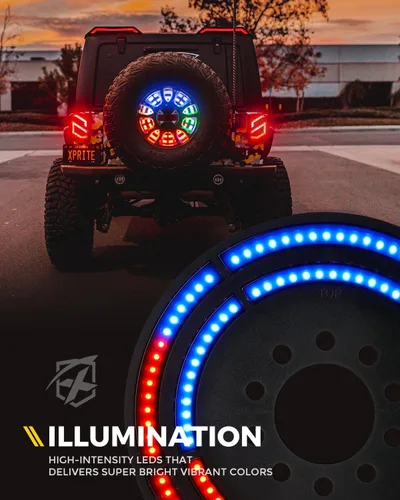 Miniatura 3 de Xprite Luz de freno de neumático de repuesto RGB, luz de rueda trasera de doble anillo compatible con Jeep Wrangler JK JKU 2007-2018, tercera