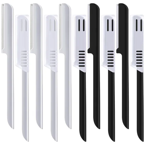 Miniatura 10 de 10 piezas de maquinilla de afeitar de cejas para mujer, afeitadora facial, moldeador de cejas, herramienta de modelado con cubierta (negro)