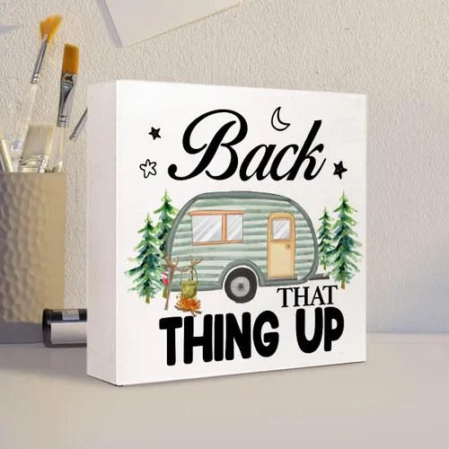 Miniatura 4 de Back That Thing Up - Cartel divertido de placa de madera para campamento, con cita rústica, bloque de madera para el hogar, cámper, decoración