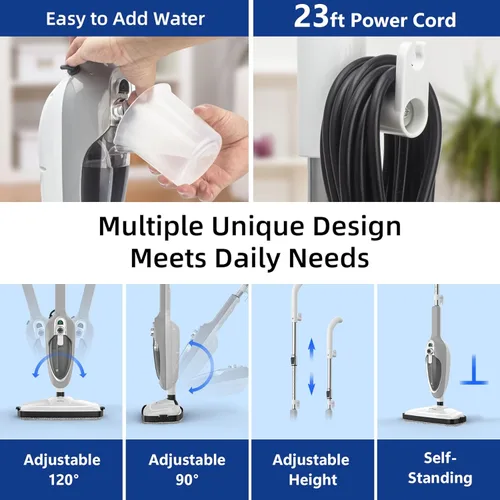 Miniatura 6 de Mopa de vapor - Limpiador de vapor portátil multiusos 10 en 1, vaporizador de piso desmontable para suelos de madera, azulejos, laminados, alfombras