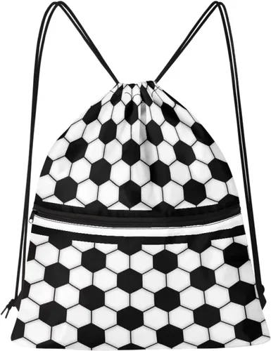 Miniatura 8 de Mochila con cordón para hombres y mujeres, bolsa de cordón para niños y niñas, con compartimento con cremallera, Fútbol, Classic