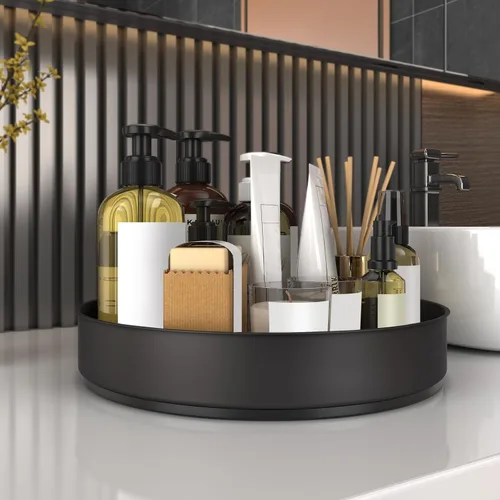 Miniatura 6 de VAEHOLD Lazy Susan - Estante giratorio de especias de acero inoxidable para armario de despensa - Bandejas decorativas, contenedores de Negro