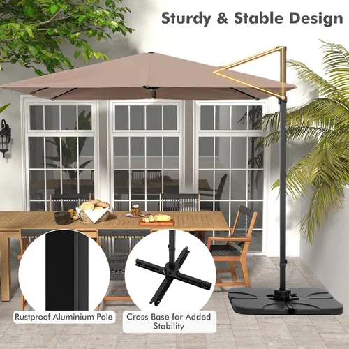 Miniatura 8 de Tangkula Sombrilla de patio voladiza de 9.5 pies, sombrilla cuadrada para exteriores con rotación de 360°, sombrilla colgante de patio resistente